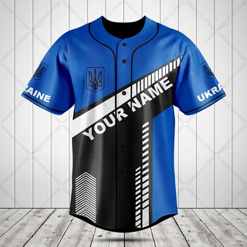 Custom Name Ukraine Shield Graphic Button Shirt Summer Casual Unisex Fashion Baseball Jersey Fast Dry Vintage Short Sleeve Tops