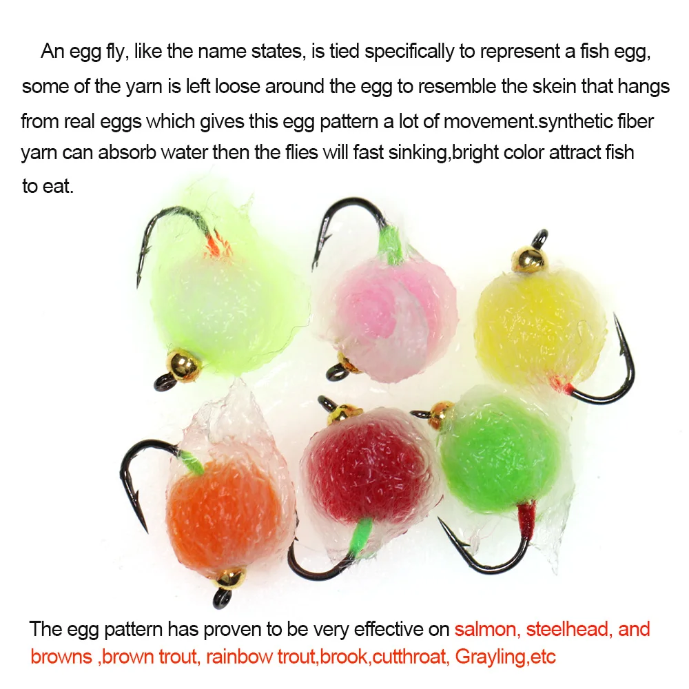 8/12 Stück Perlenkopf Glo Bug Lachseier-Fliegen, Lachsfischrogen-Nassfliegen, schnell sinkende Forellen- und Steelhead-Angelköder, künstliche Köder – Detail 3