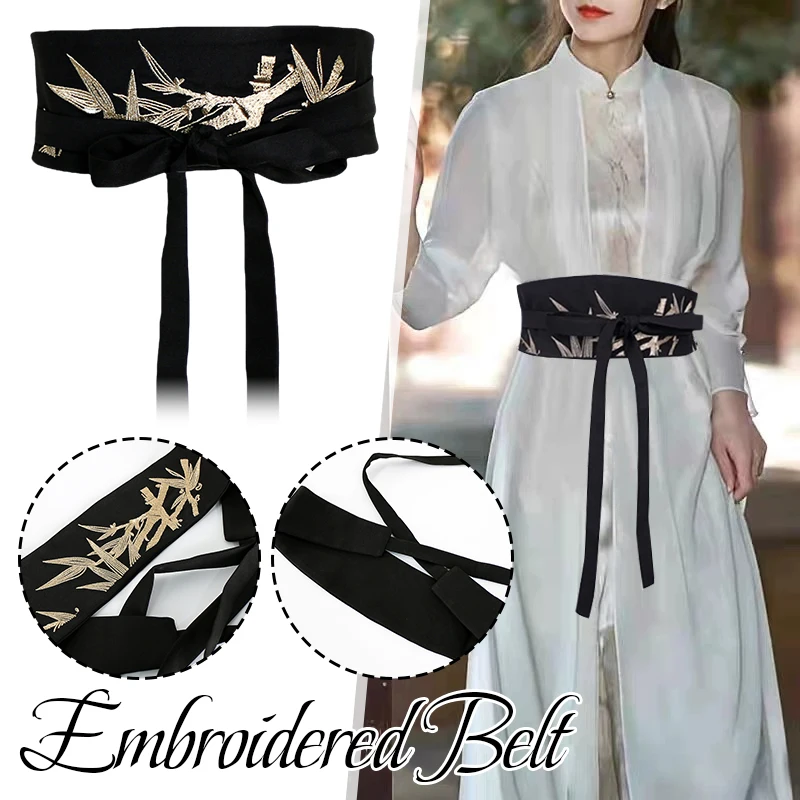 الصينية التقليدية الرجعية التطريز حزام الذاتي التعادل كيمونو نمط وشاح ل فستان هانفو ديكور مشد حزام الخصر