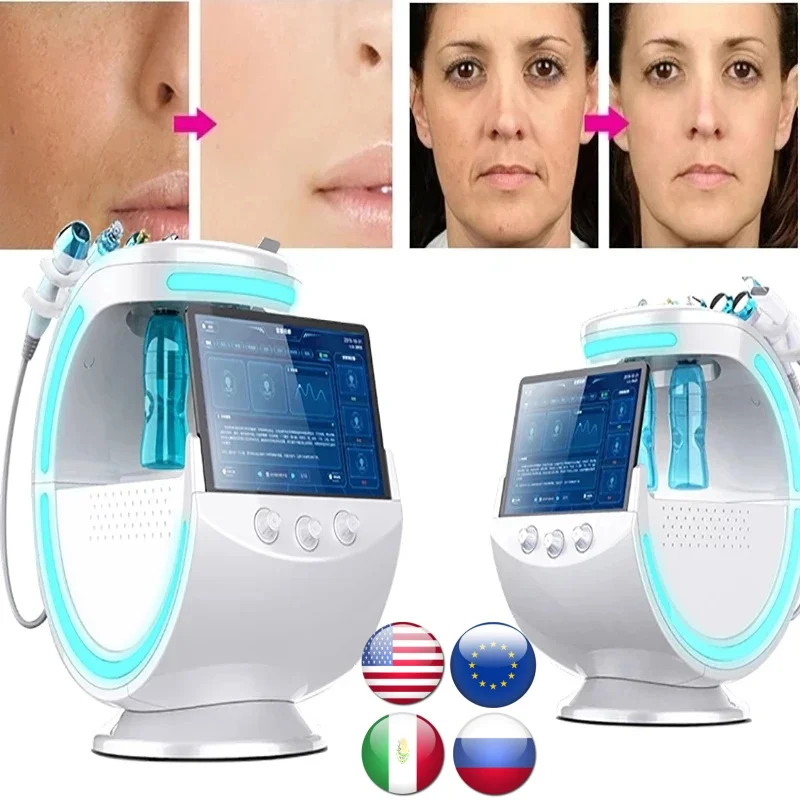 Ice blue magic mirror เครื่องวิเคราะห์ผิว ce มัลติฟังก์ชั่น 7 in 1 Ultrasonic skin care cryotherapy microdermabrasion เครื่อง