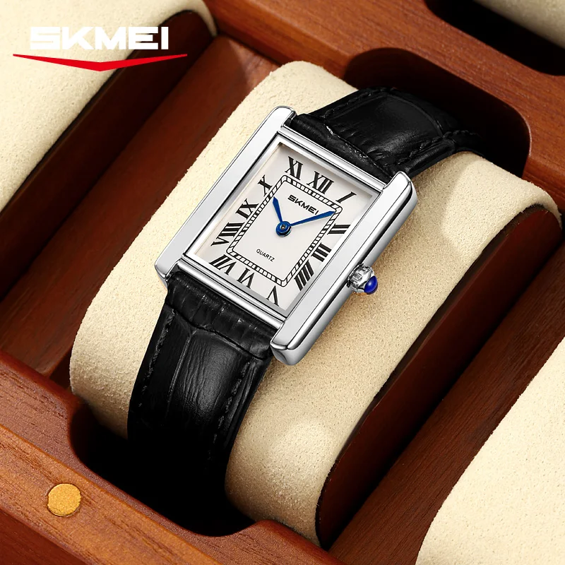 SKMEI 2735 Elegant Ladies Quartz Watch Square Dial Calendar Leather Strap 30M Waterproof Elegant Business Watches for Woman