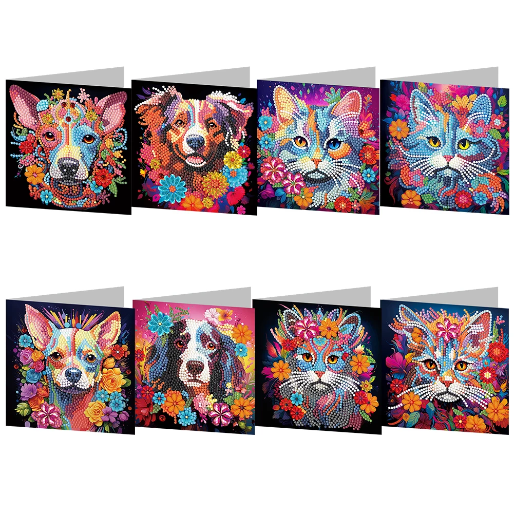 8Pcs DIY Diamond Painting Card Cat Special Shape Diamond Drawing Card Diamond Daily Wish Card for Adults Holiday Friends Family