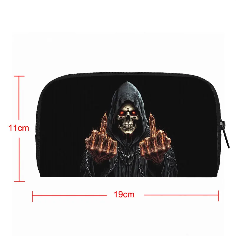 Funny Grim Reaper Skull Middle Finger Pattern Wallet Coin Purse Key Credit Card Earphone Holder Money Bag Long Wallets Gift