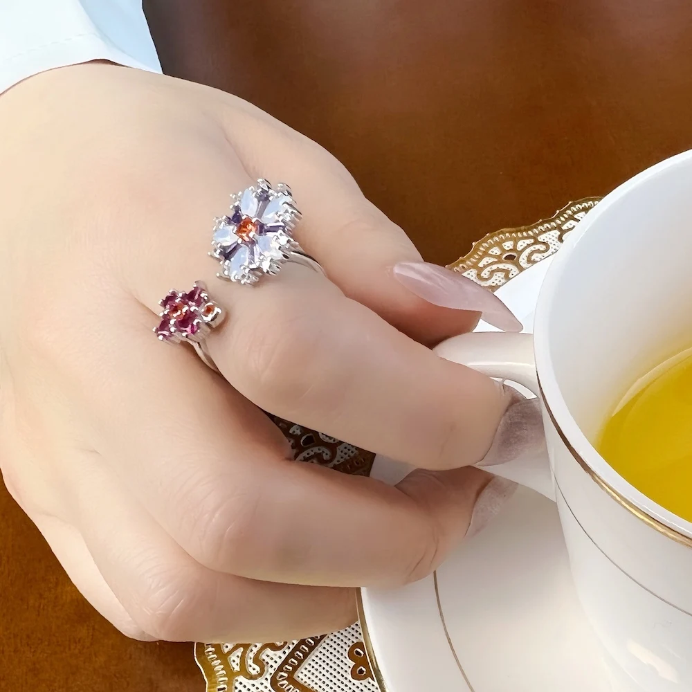 Ring Blumen Bunte Steine Europa-Stil Romantischer feiner Schmuck für Frauen Brandneues Böhmen-Geschenk aus reinem 925er-Sterlingsilber – Detail 4