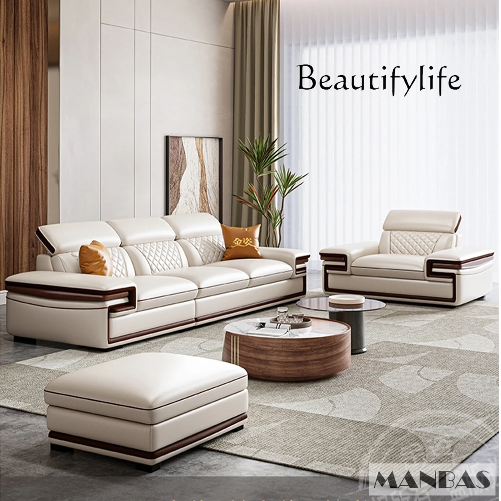 

MANBAS Premium Italian Genuine Leather Sofa Set for Living Room with Adjustable Headrests, Bluetooth Speaker, Wireless Charge