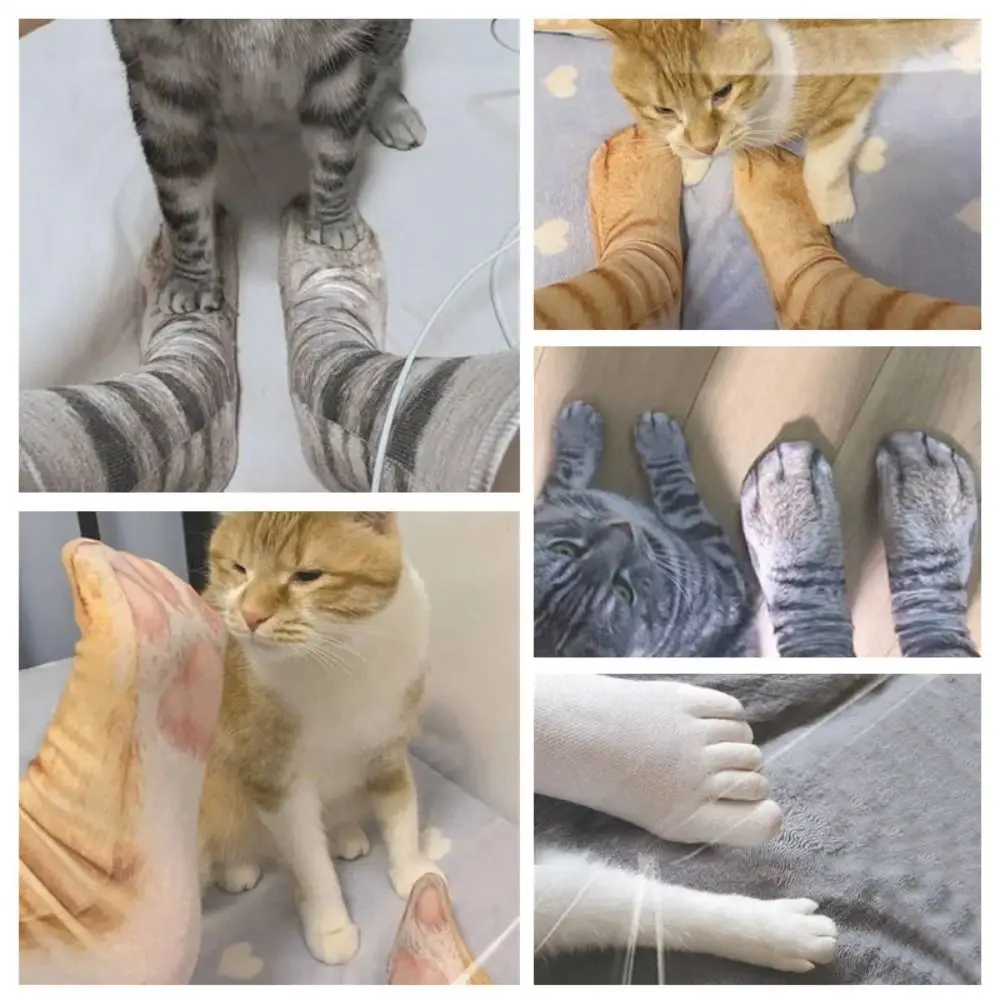 Gift Polyester 3D Print Animal Paw Socks Simulation Novelty Leopard Socks Harajuku Middle Tube Sock