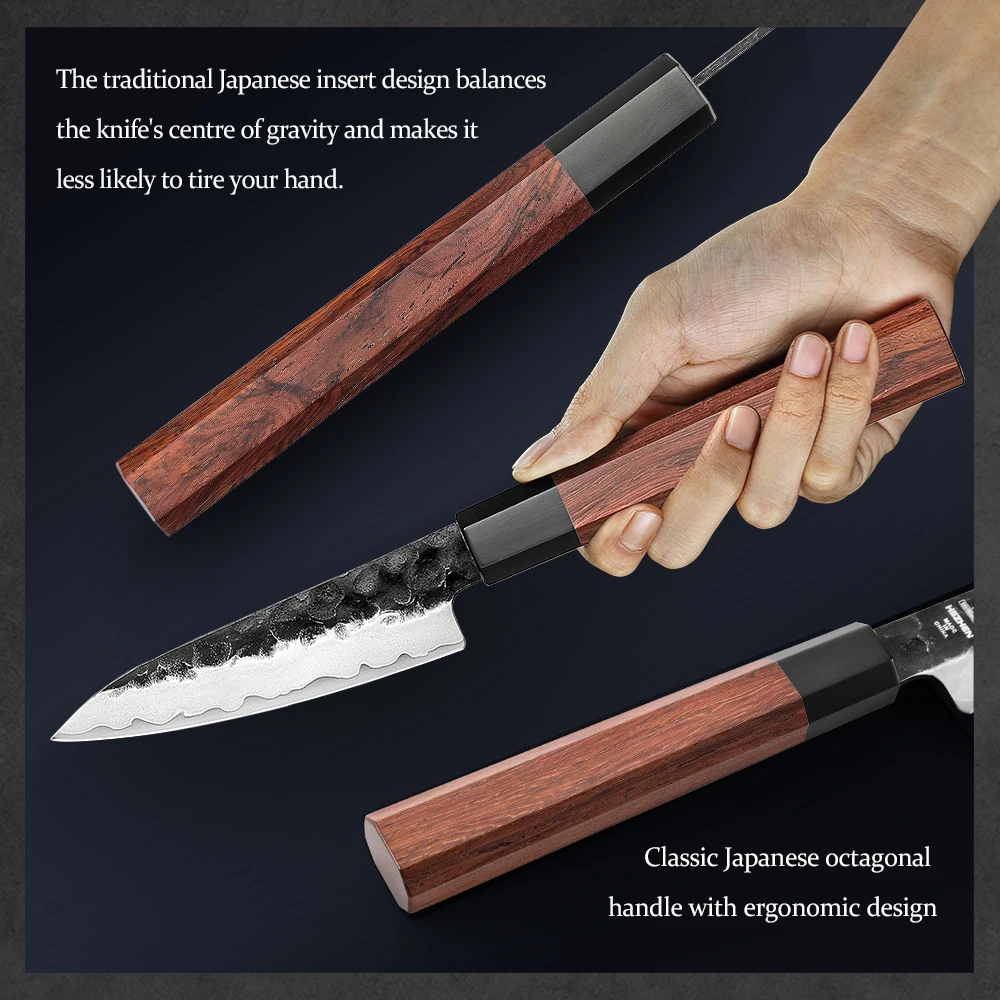 HEZHEN 4 Inch Paring 3 Layers Composite Steel High quality Rosewood Handle Kitchen Tools Cook Knife Stainless Steel Gift Box