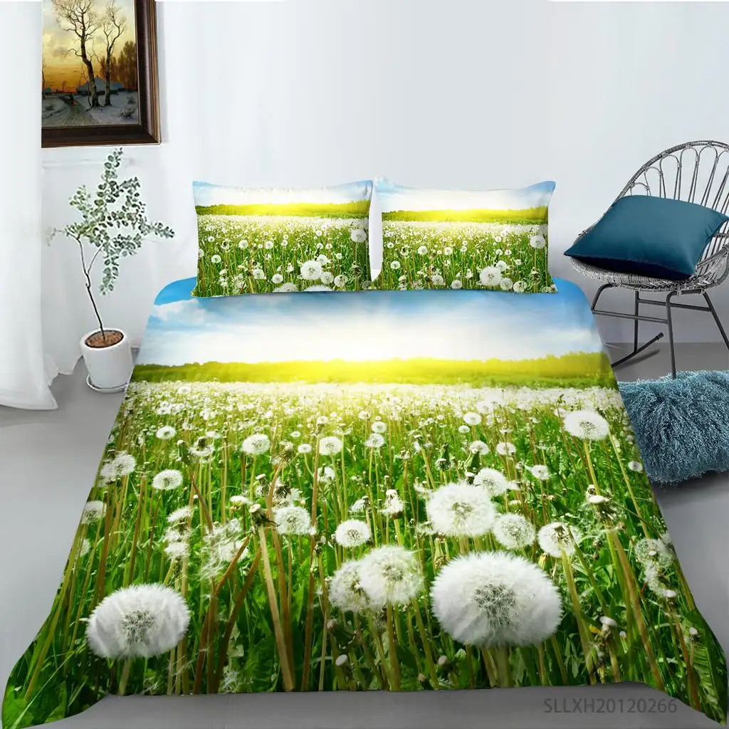 Dandelion Duvet Cover Set Single Queen,Botanical Floral Comforter Cover Wild Plants Flower Bedding Set for Boys Girls Room Decor