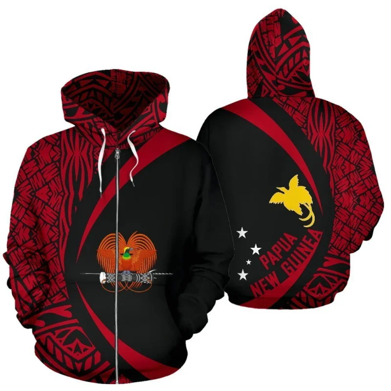 3D bandeira do país Hoodies para homens, pulôver, casual, com zíper, jaqueta, retro, tatuagem, pulôver, país, Nova Guiné