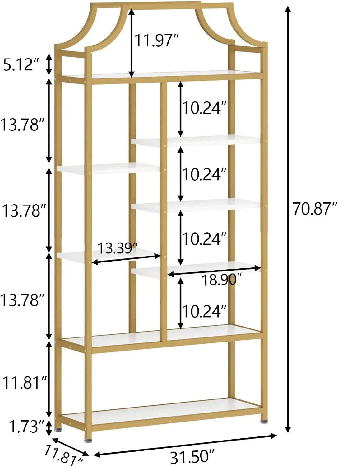 

8-Open Shelf Bookshelf, 70.87" H x 31.5" L Lux Etagere Bookcase, Tall Storage Display Modern Open Book Case for Bedroom,