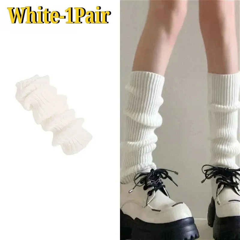Y2K Beinwärmer 40cm Koreanische Lolita Mädchen Lange Socken für Stiefel Stapelbare Socken Fußwärmer Einfarbige Thermische Flauschige Strümpfe – Detail 14