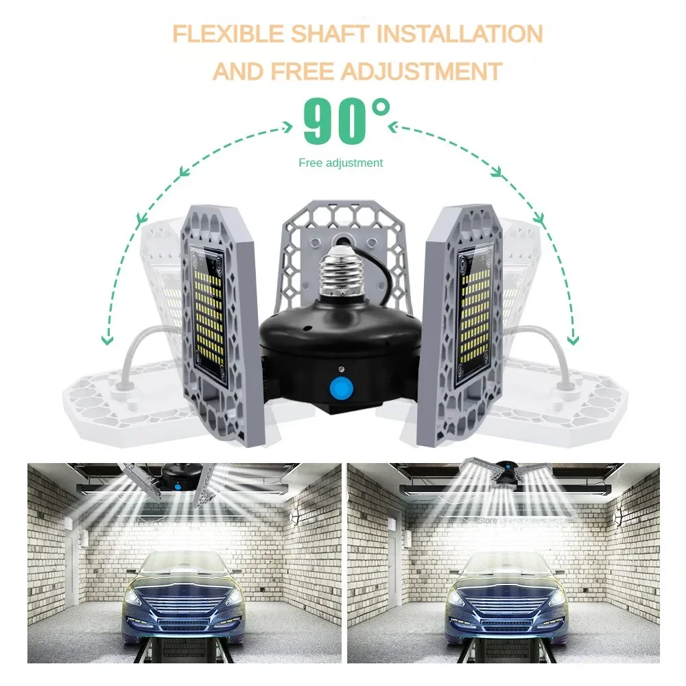 Lumière de garage à LED, plafonnier pliant à trois cuir chevelu, étanche, industriel et minier, usine, entrepôt, 60W, 100W