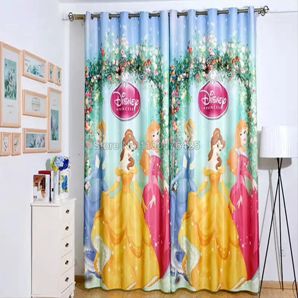 Disney Princess Two Piece Blackout Curtains Cartoon Girls Bedroom Children's Room Curtain Cute Window Drapes