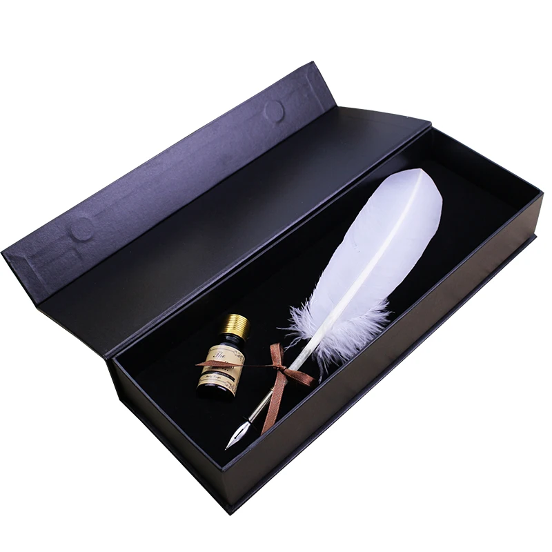 1 Set Retro Quill Dip Pen Turquia White Feather Pen Presente Escrita Ferramentas Office School Supply Presente de Aniversário