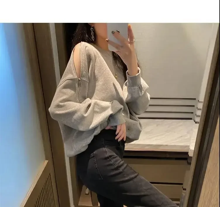 2024 New Spring Streetwear Women Sweatshirts Long Sleeves Off The Shoulder Sweatshirts Loose O-Neck Pullovers Female Clothing