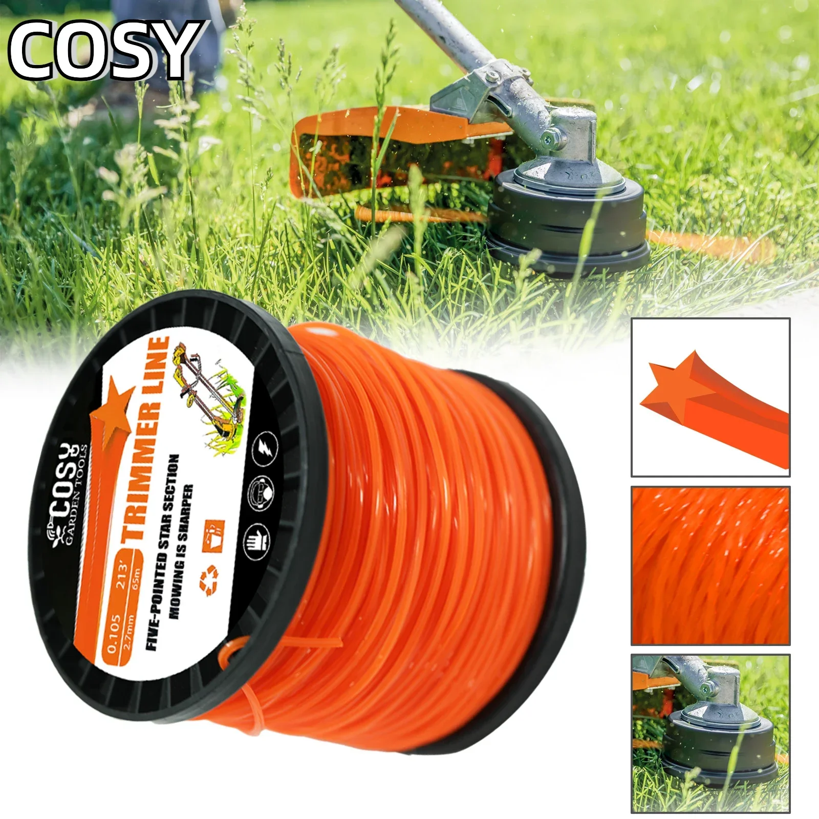 COSY2.7mmx100m Brush Cutter Accessories Sharp Rope Grass Mower Pentagram Nylon Mowing Trimmer Line Trimmer Head String Roll Line