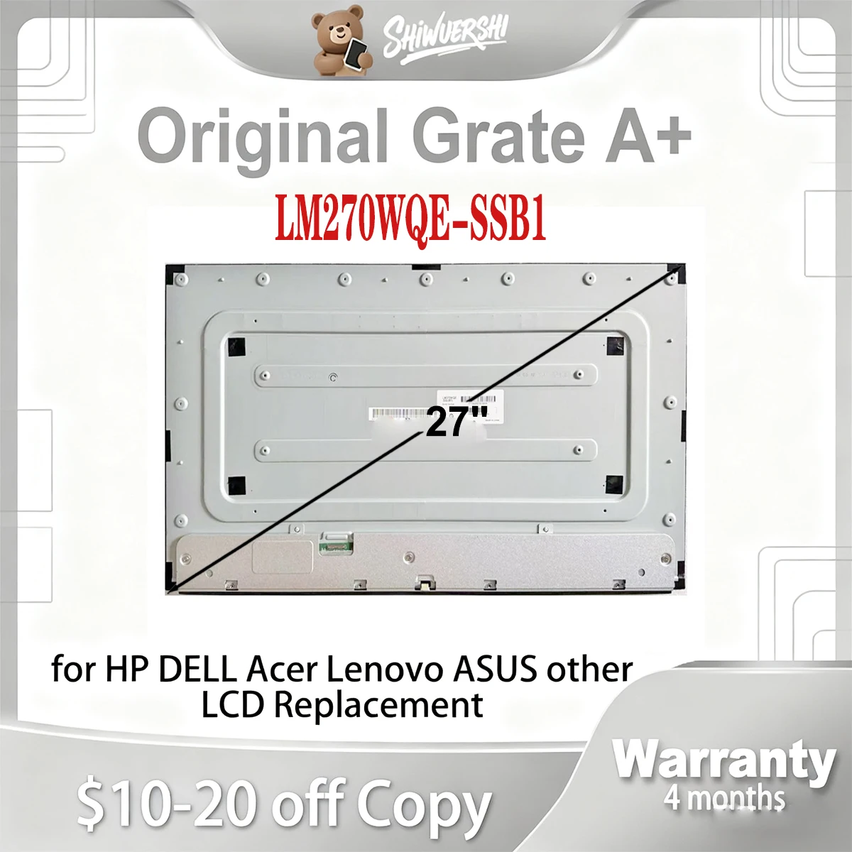 

Original 27" New LCD Quad HD Display Screen LM270WQE SSB1 LM270WQE-SSB1 LM270WQG （SS）（B1）2560*1440P 120Hz 30 pins