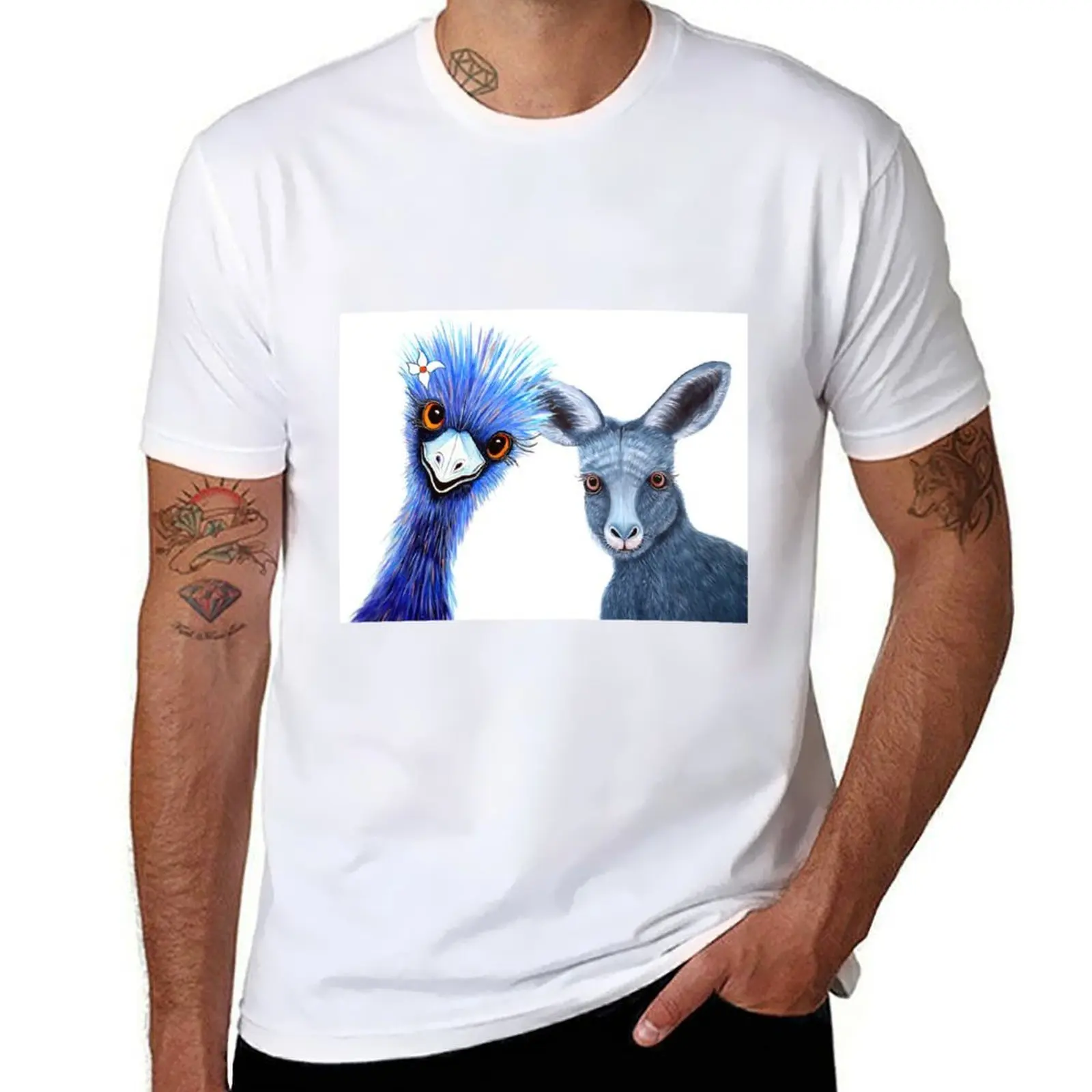 

Quirky Friends - Emu and Kangaroo T-Shirt cotton t shirt pack man t shirt summer T-Shirt