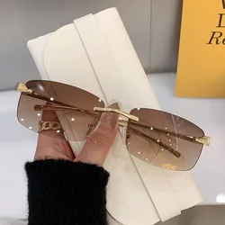 Luxury Brand Designer Square Rimless Sunglasses Women 2023 Vintage Fashion Trendy Leopard Head Sun Glasses For Men Shades UV400