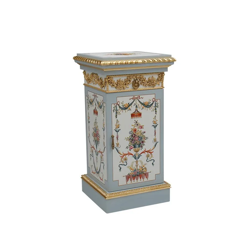 

French solid wood art painted flower balcony floor rack European indoor household flower stand furniture