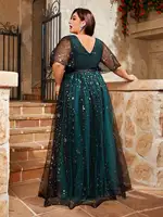 Mgiacy plus size V-neck sequin embroidered contrasting double mesh full skirt Evening gown Ball dress Party dress - Image 2