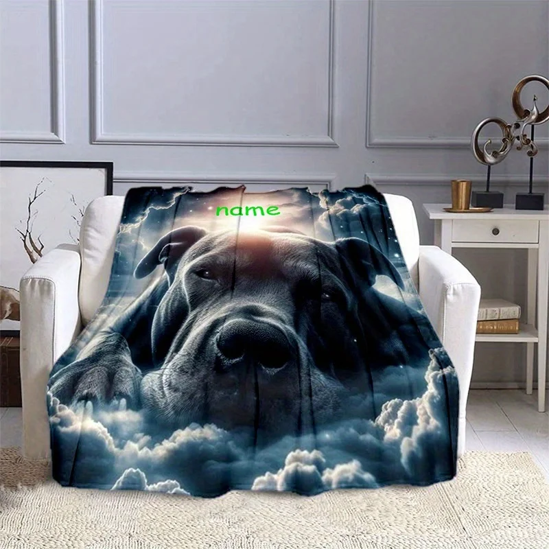Customize Customizable Pitbull Dog Flannel Throw Blanket - Cozy, Lightweight, Personalized Textile with Geometric Pattern & Anim
