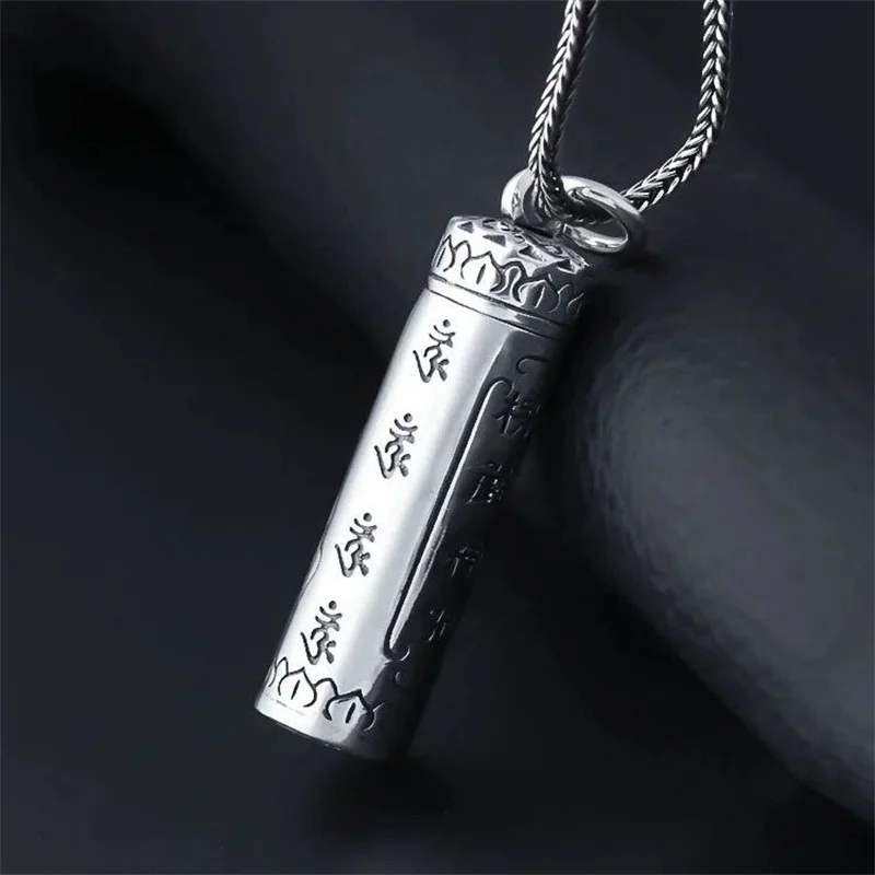 Blessing Shurangama Mantra Scripture Tube Pendant For Men Jewelry Retro Lotus Buddha Hand Necklace Male Choker Accessories
