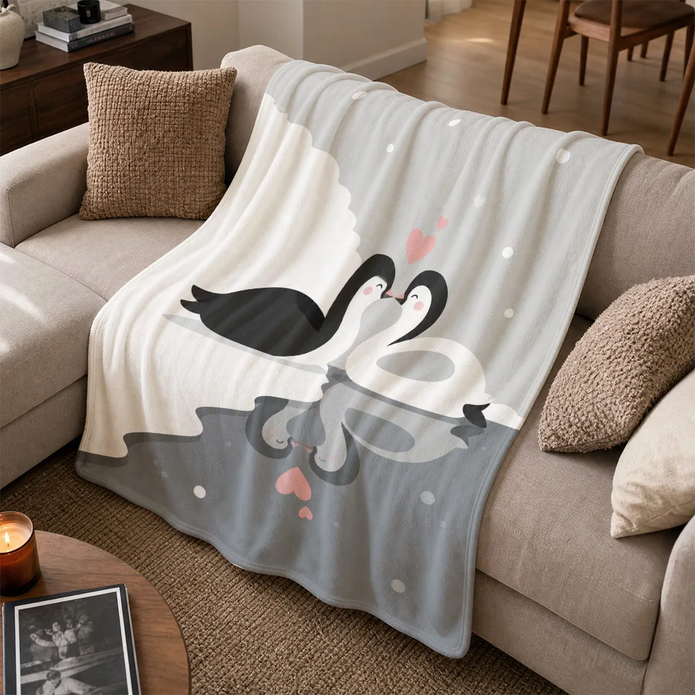 Cozy Swan Couple Print Throw Blanket Sofa Cover Plush Fleece Decorative Home Decor Throw Winter Comfort Gift
