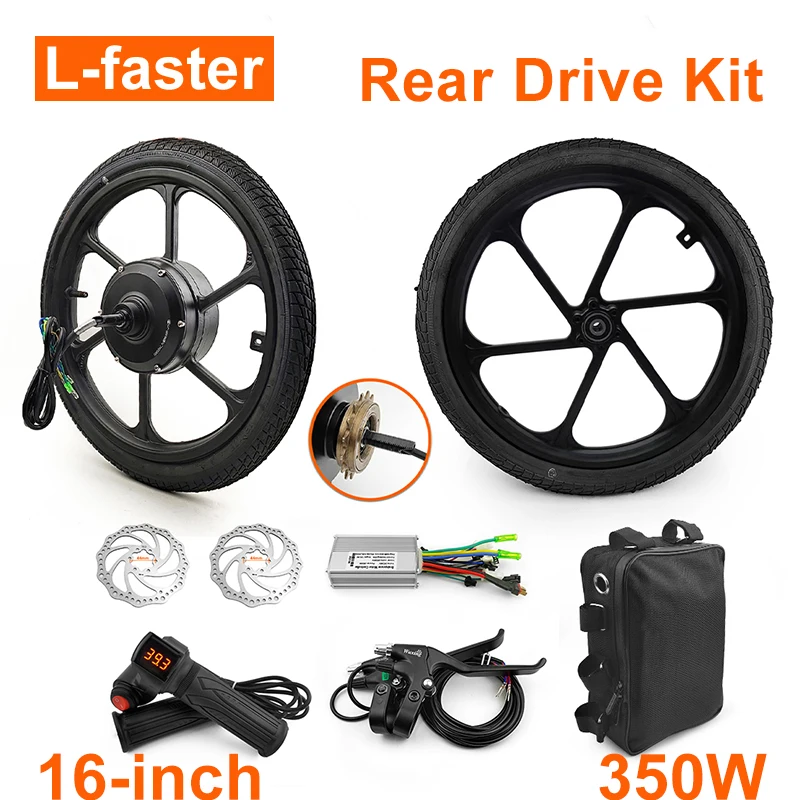 

DIY 350 Вт 16-дюймовый электрический велосипед с задним приводом, бесщеточный мотор-редуктор, комплект контроллера дроссельной заслонки с обычным колесным дисковым тормозом