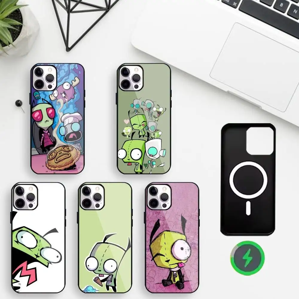 

Cool Dark Punk I-Invader Z-Zim G-Gir Phone Case For iPhone17,16,15,14,13,12,11 Plus,For Magnetic Wireless Charge Cover