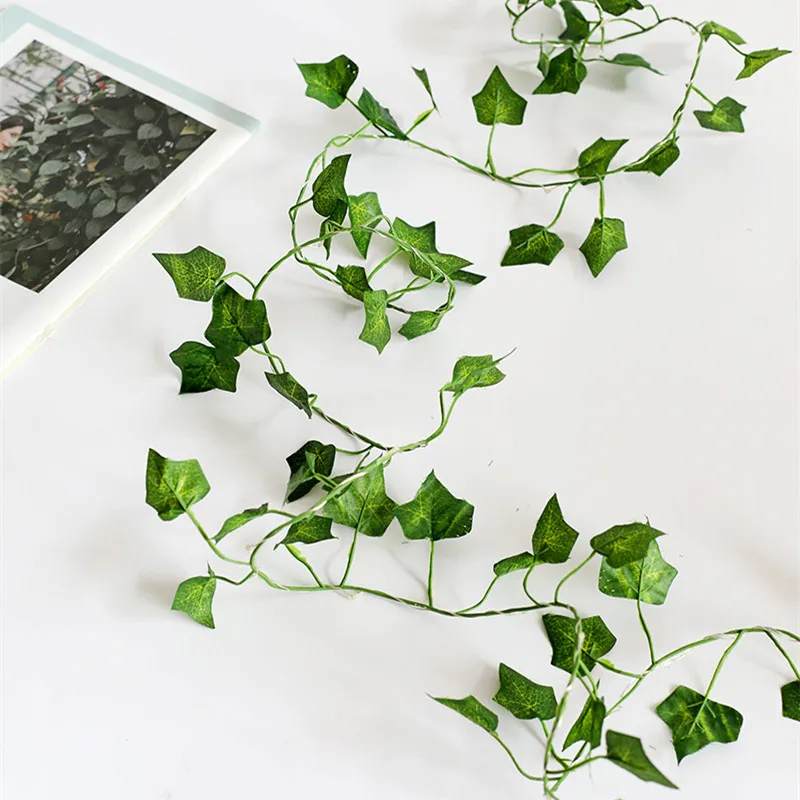 Christmas Tree Garland Light Artificial Vine Fairy Lights Battery Powered Flower Green Leaf for Weeding Home Decor String Lights