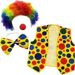 PESENAR clown costume-clown nose clown wig bow and vest-4 pieces clown dress accessories