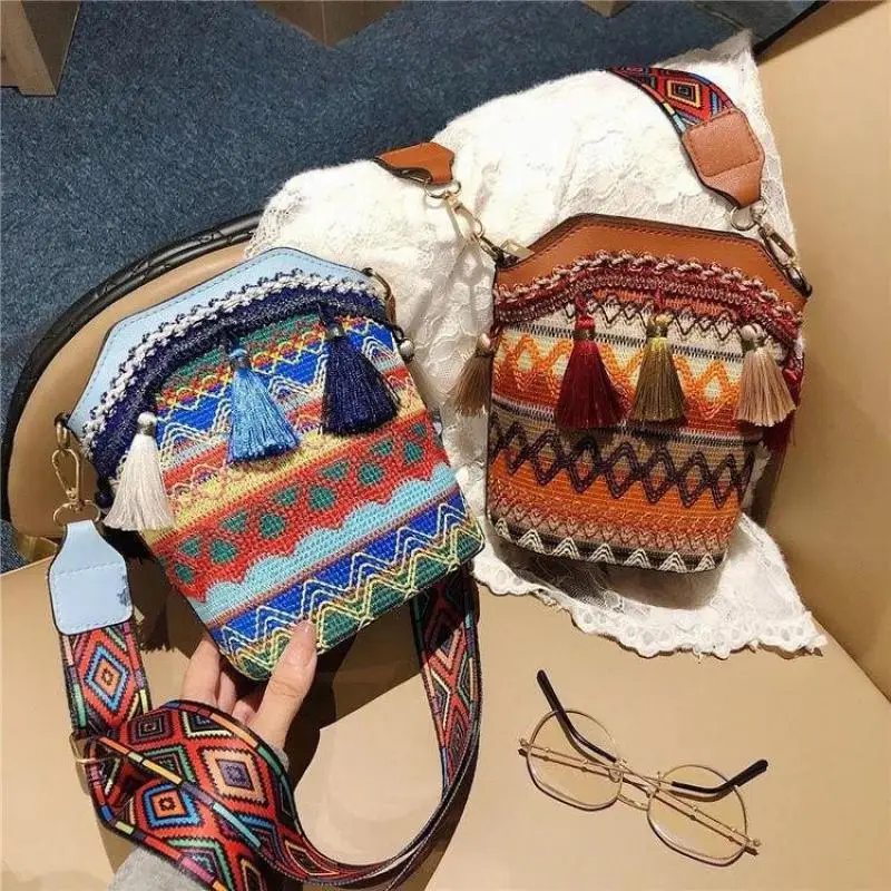 National Style Bucket Bag Style Female Straddle Bag Fashion Retro Shoulder Bag Luxury Bolso Bandolera Mujer Handbag Torebka