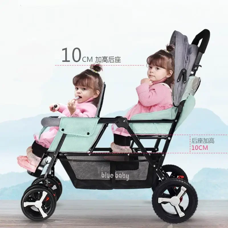 Light baby stroller, foldable, seat and lays, double seat, easy control, classic style