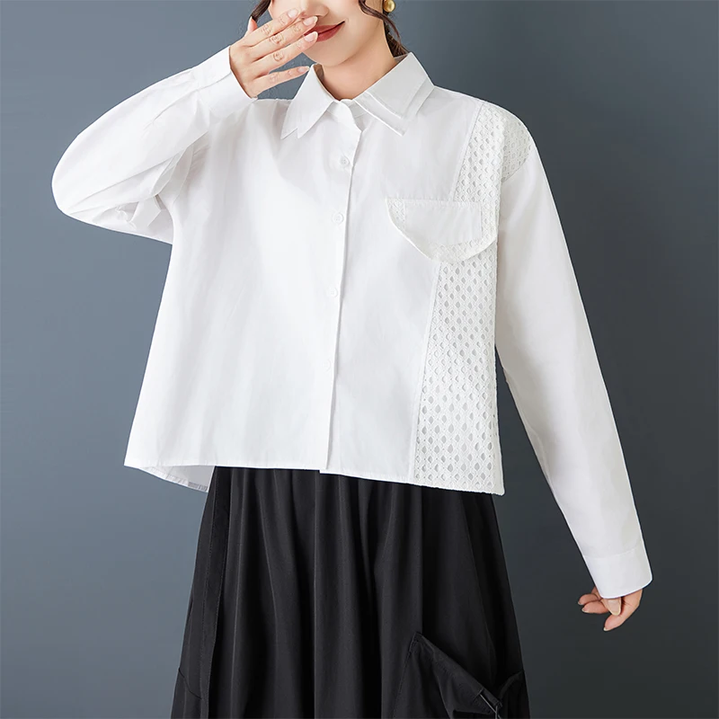 Faionable Loose Me Patchwork irt Onregelmatig Casual Japanse Sle Veelzijdige individuele top Enkele knop Dames irt