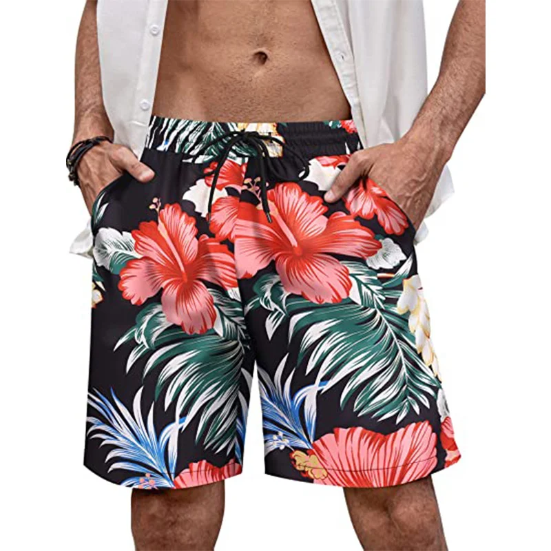 Hawaii Vacation Beach Shorts For Men 3D Printed Flower Casual Short Pants Board Shorts Elastic Bandage Swimsuit Swim Trunks