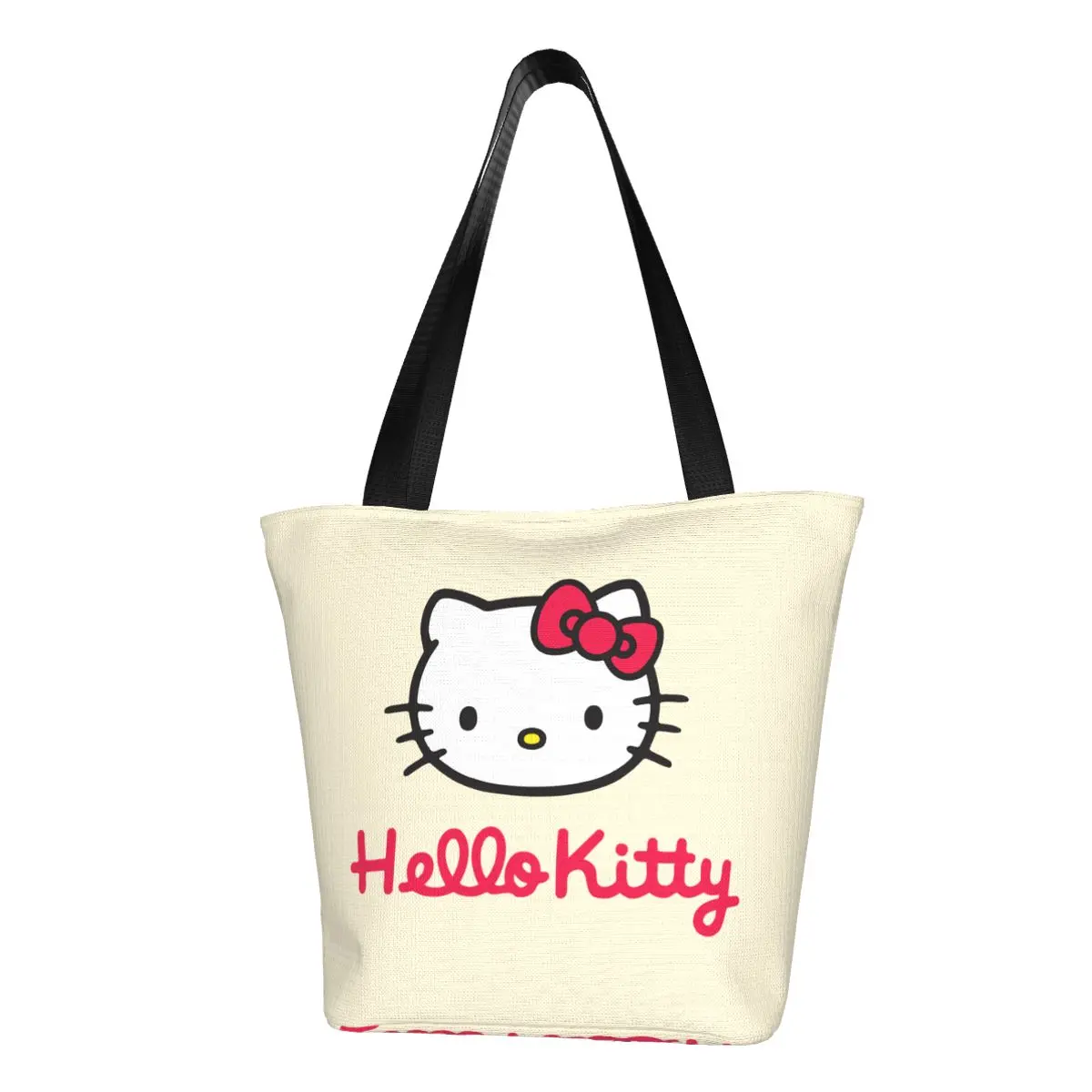 

Lovely Women Hello Kitty Shopping Bag Zipper Opening Cute Cartoon Cat Handbag Tote Bags