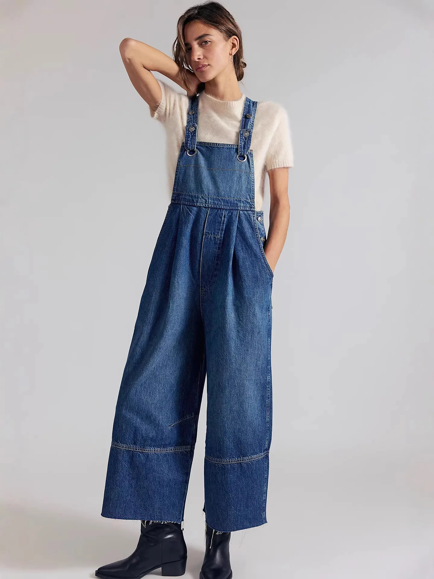 Women's Loose Wide Leg Denim Overalls Fashionable Casual Style 2026 New Arrival