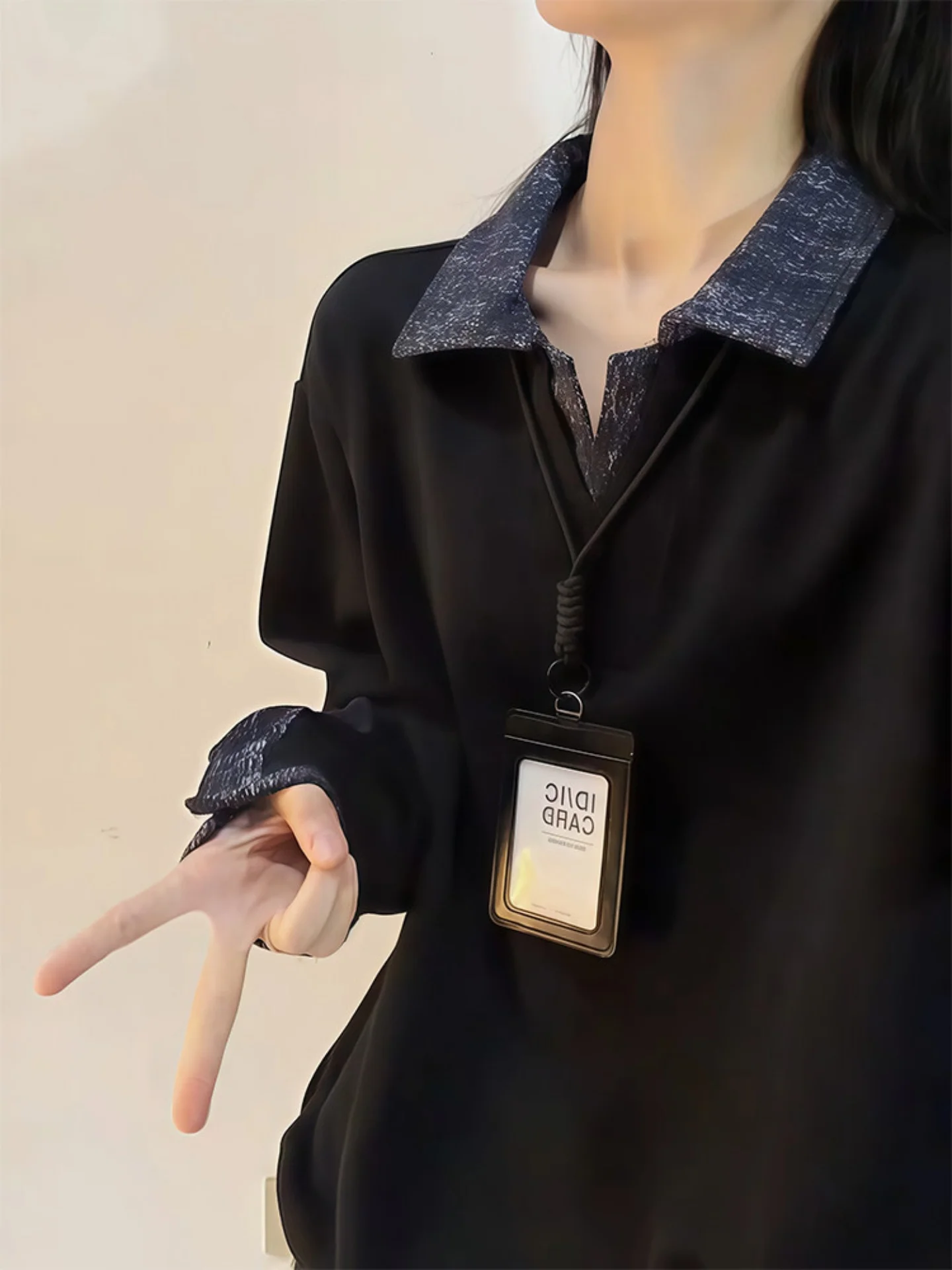 

Bla V-Ne Long Sve Hoodie Men's Sle Spring American Heavyweight irt Color Blo Layering Collar Top Comfortabl...