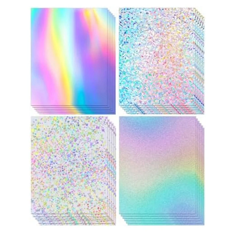 24 Sheets Holographic Cardstock Glitter Rainbow Mirror Paper Card Making, Party Decoration