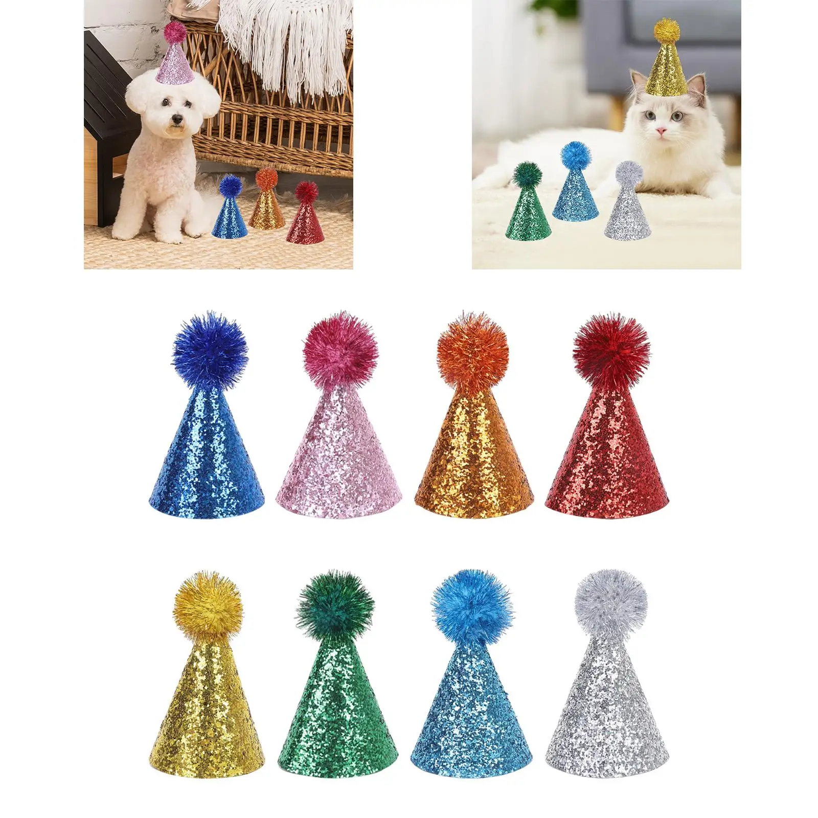 Dog Cat Party Hat Shiny Topper Adjustable Cap for Puppy Birthday Decoration Pet Headwear Pack Dog Cat Party Hat Shiny Topper Adjustable Cap for Puppy Birthday Decoration Pet Headwear Pack