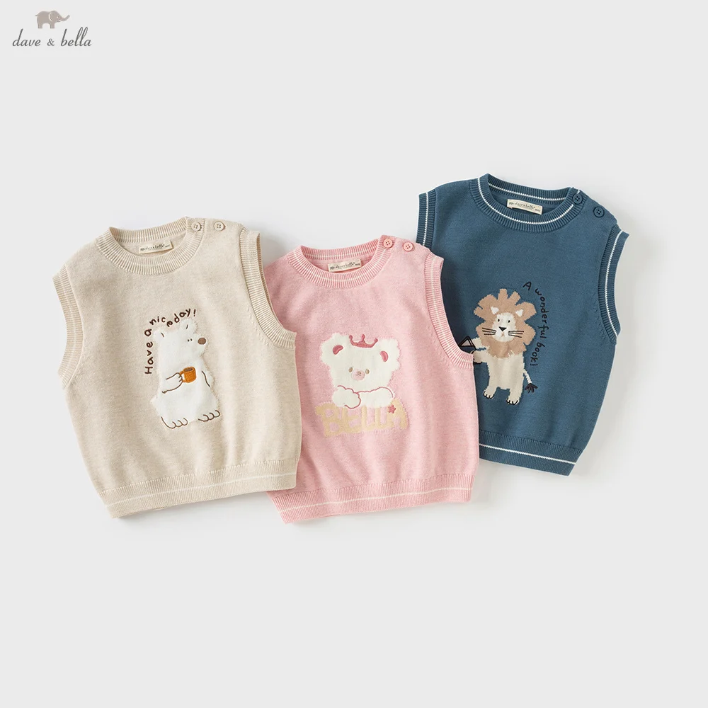 Dave Bella Girls Baby Sweater Vest Sweet Cartoon Animal Pattern Autumn Children's Cotton Knitted Waistcoat Cardigan DB3253319