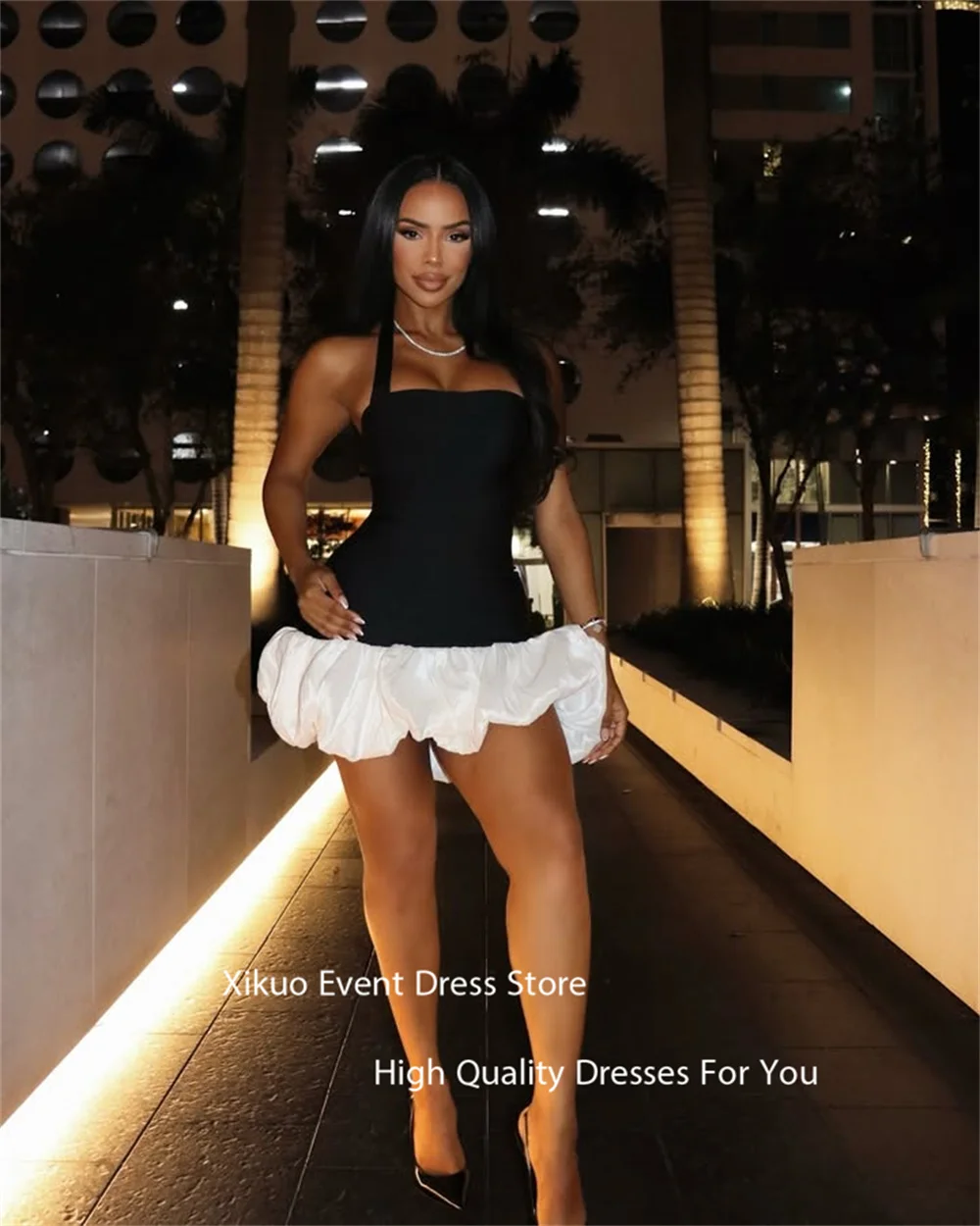 ชุดราตรีทรงพัฟฟ์ Xikuo แขนกุด แต่งระบายสวยงามสะดุดตา คอ halter สำหรับงานพรอม งานวันเกิด  รับตัดตามแบบ