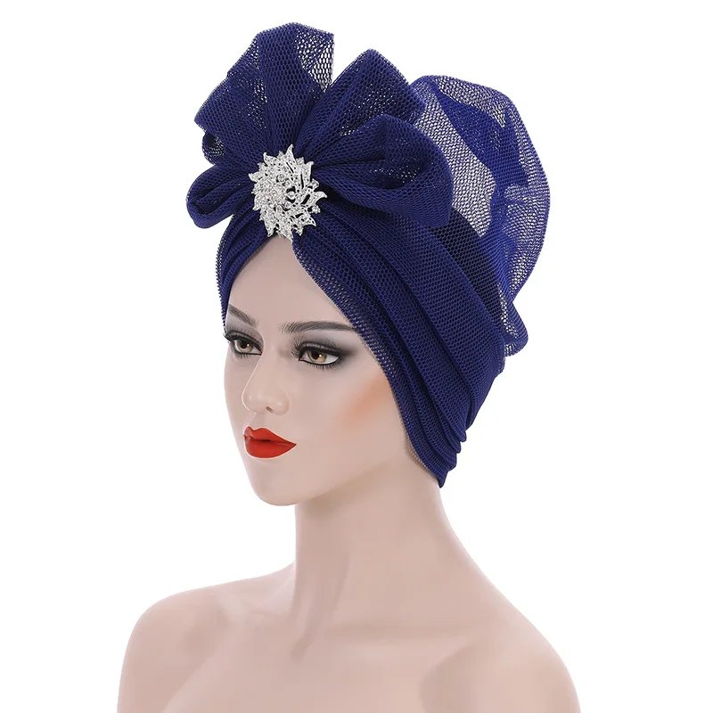 Nigeria Auto Geles 2022 New Designer Mesh Turban Cap Already Made African Headtie Muslim Hat Head Wraps Ladies Party Headpiece