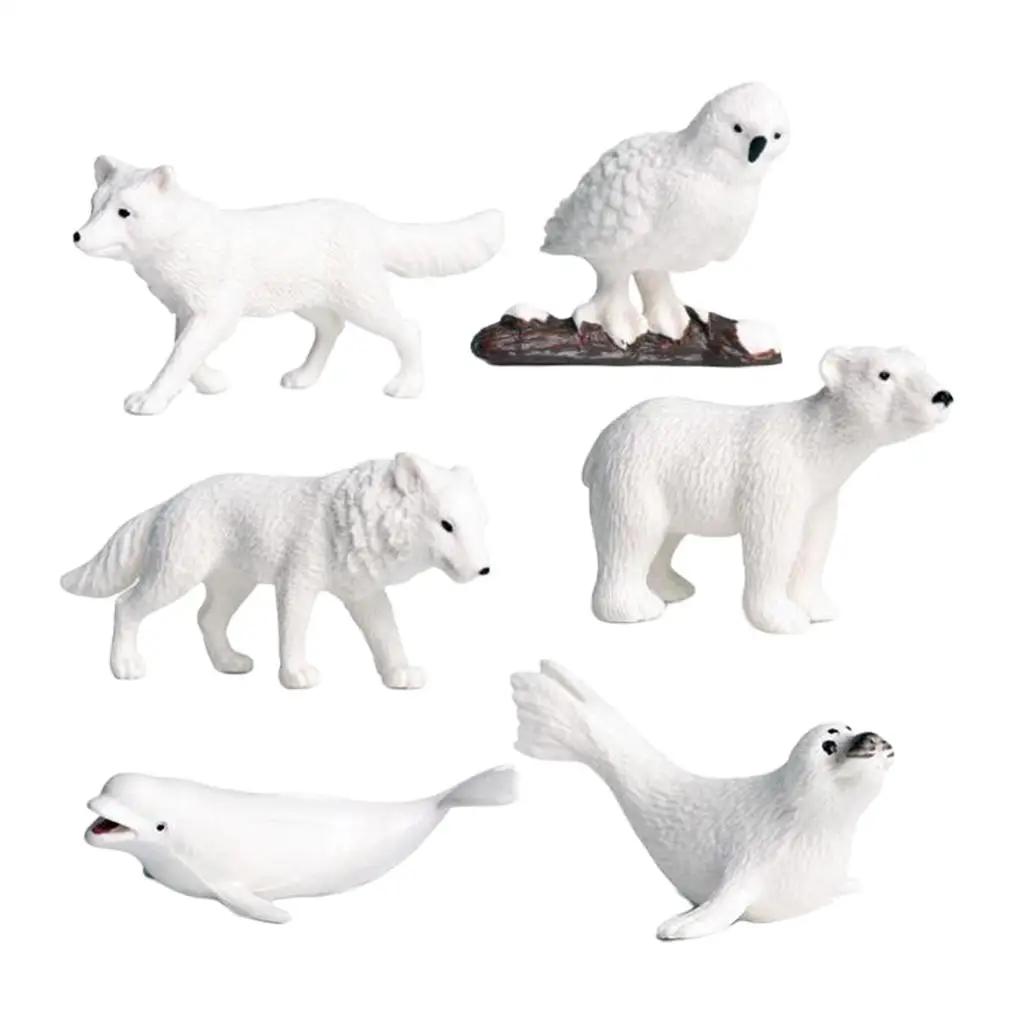 6 Stuks Poppenhuis Dier Model Kit Arctische Wolf Zeehond Beeldjes Speelgoed