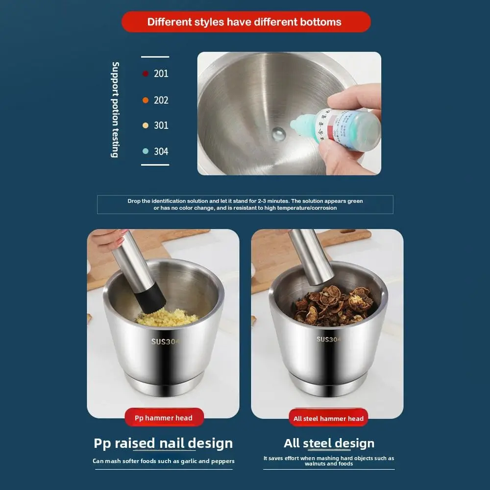 304 Stainless Steel Garlic Masher Household Use With Lid Grinding Bowl Pressure Design Mashing Pot Garlic Mortar