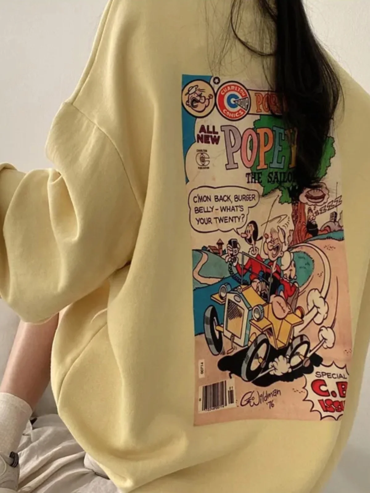 Loose Fit Women's Sporty Fleece Lined round Neck Sweatshirt Cartoon Pattern Casual Wear Spring Autumn Winter Thin Thickened