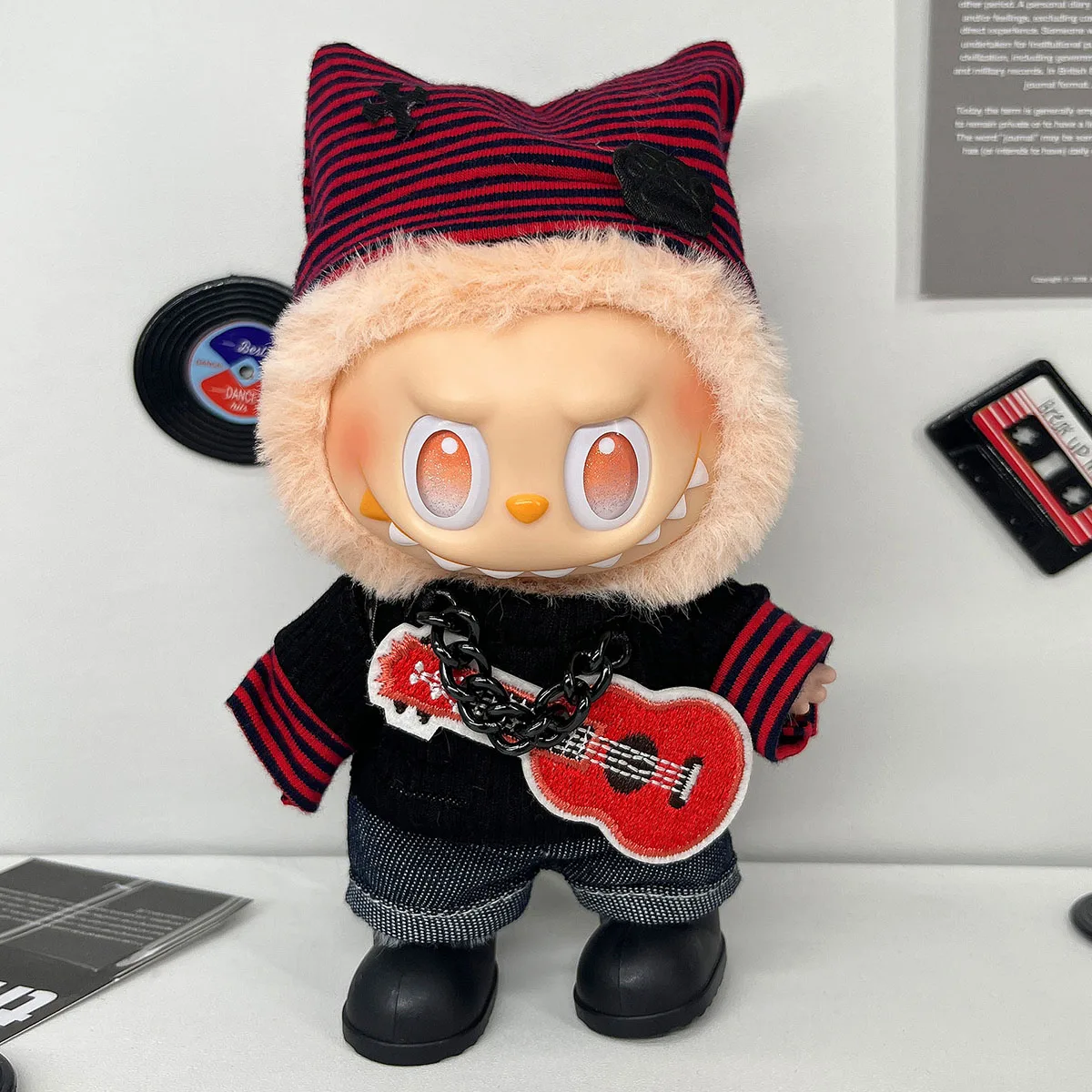 Mini Plush Idol Doll Clothes for Labubu Hip Hop Style T-Shirt Pants Hat Guitar Fashion Music Star Fans Gifts