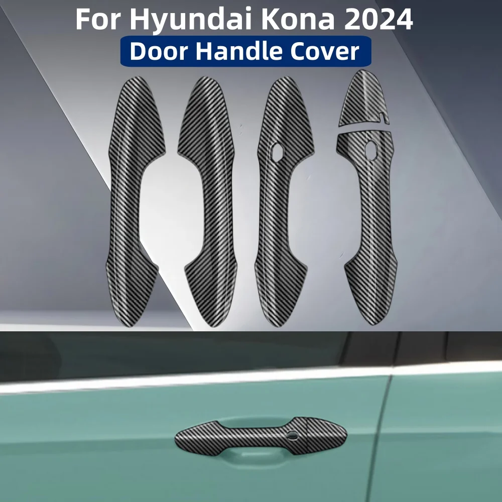 

Carbon Fiber Car Styling Modification Accessories Door Handle Cover Side Trim Paste Style 2024 For Hyundai Kona ABS plastic