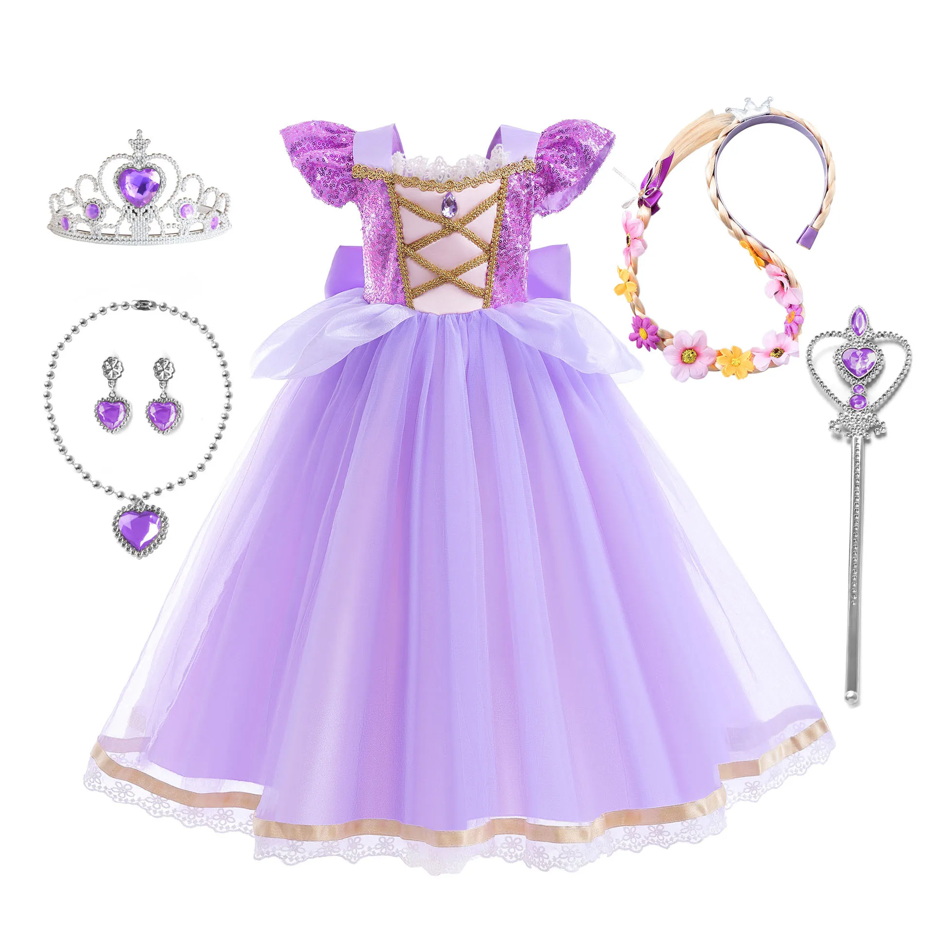 HXCMall Toddler Little Girls Movie Princess Tangled Rapunzel Birthday Party Cosplay Halloween Dress